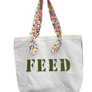 NWT Feed 10 for Clarins Canvas Bag White, Olive, Floral